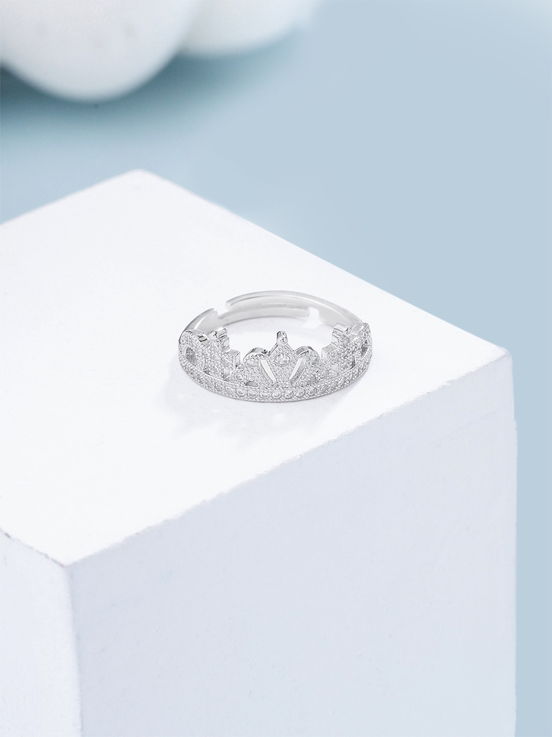 Yellow Chimes Silver-Plated White Austrian Crystal-Studded Finger Ring
