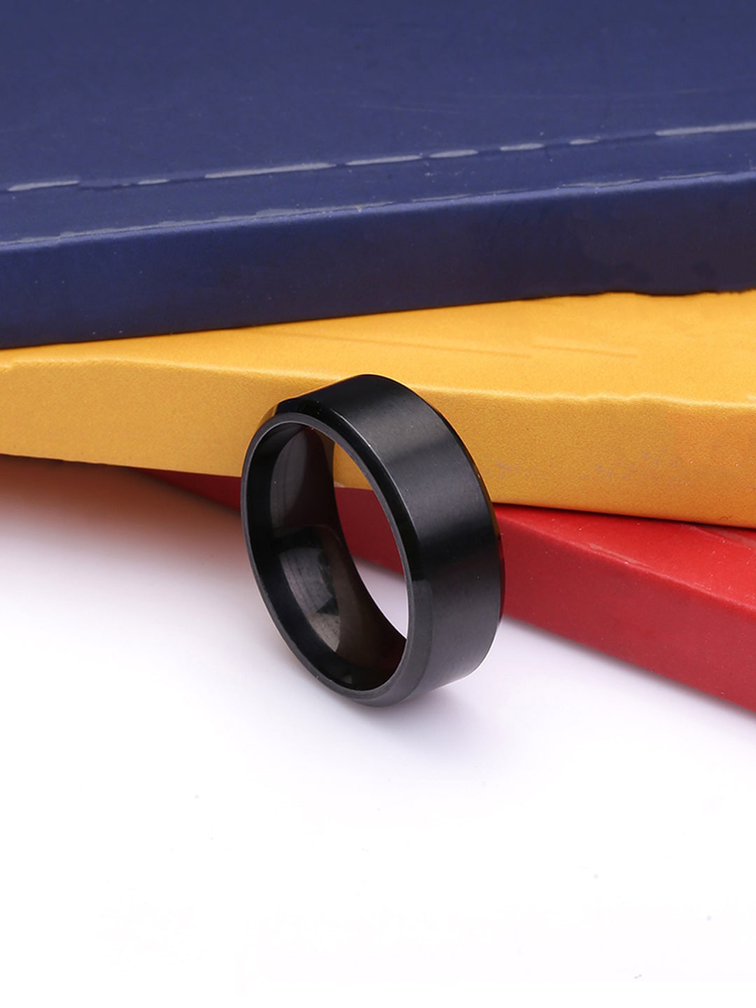 Yellow Chimes Men Black Stainless Steel Band Ring