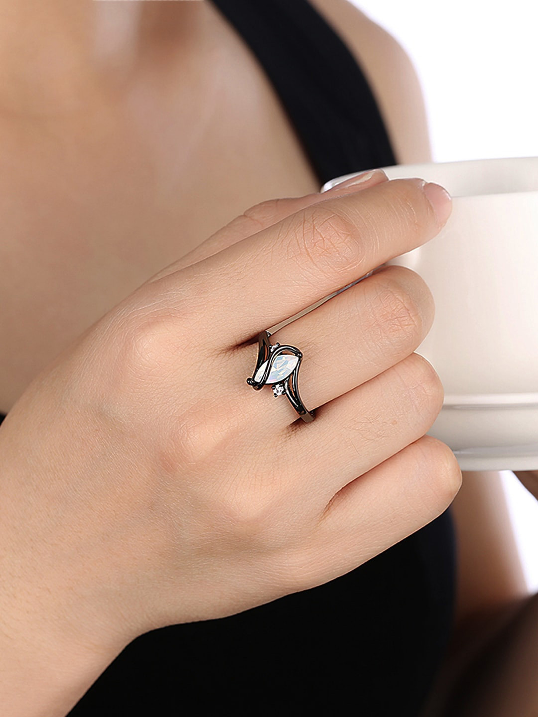 Yellow Chimes Black Gun Plated Finger Ring