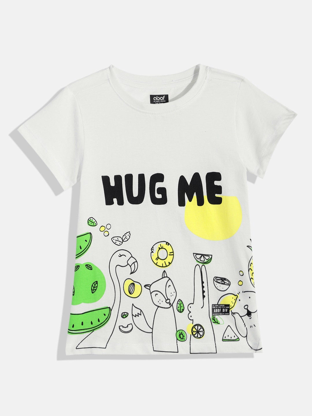 abof Girls White Pure Cotton Printed T-shirt