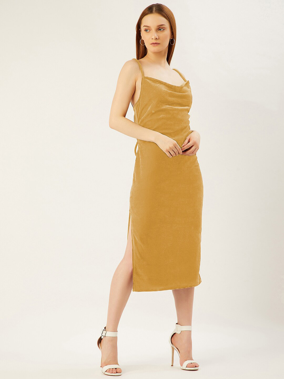 ANVI Be Yourself Yellow Velvet Bodycon Midi Dress