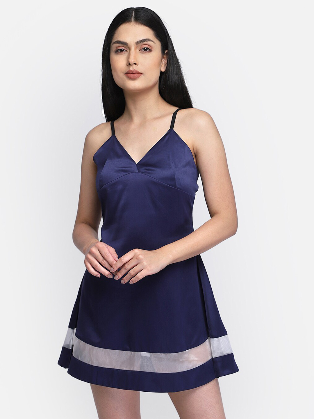 Smarty Pants Navy Blue Satin Baby Doll