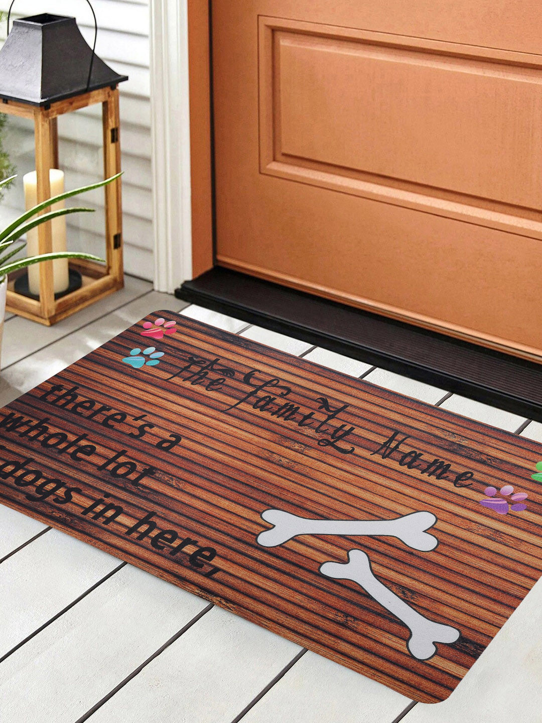 HOSTA HOMES Brown & Black Digital Printed Anti Skid Rectangular Door Mat