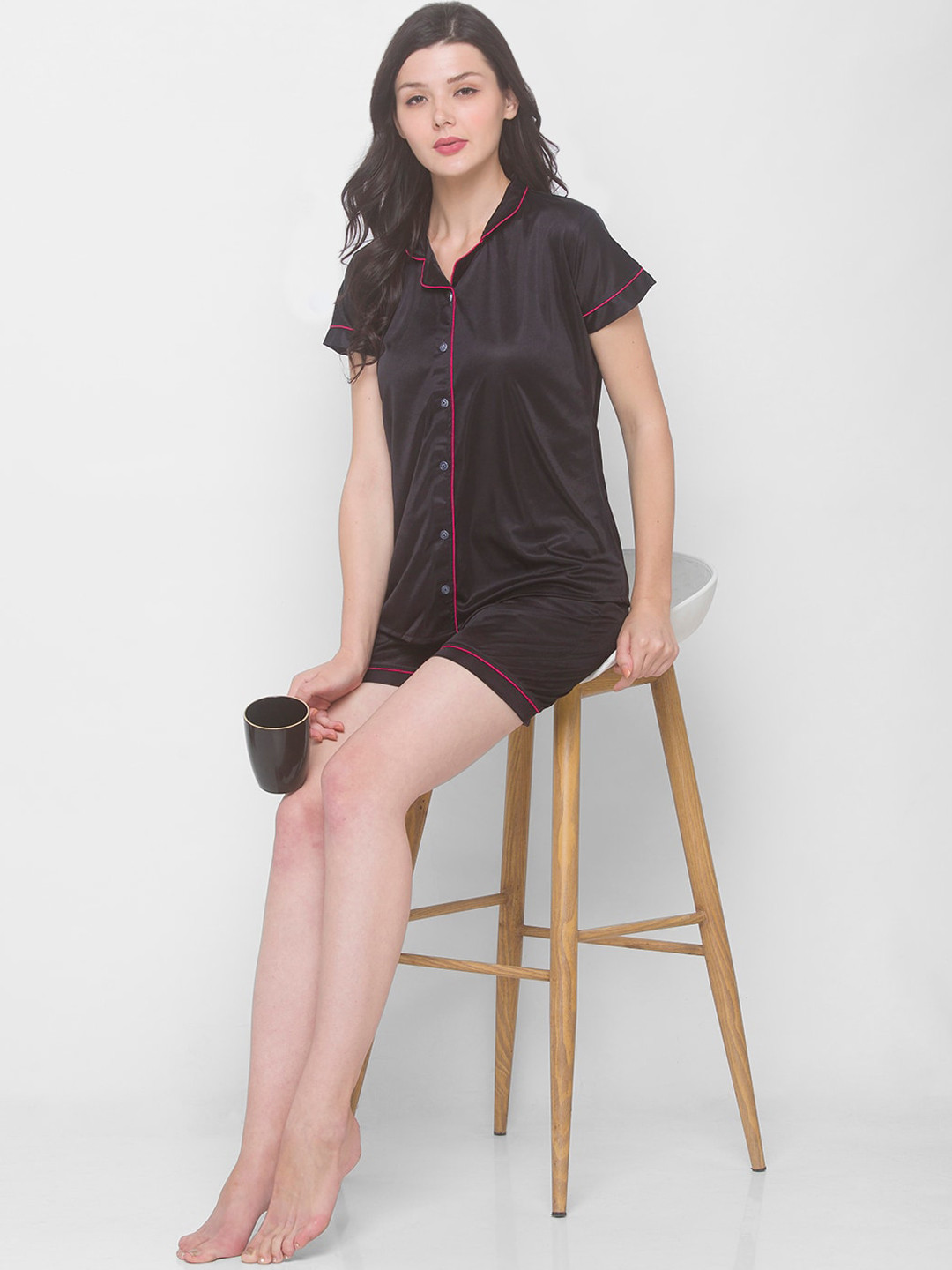 AV2 Women Black & Fuchsia Night suit