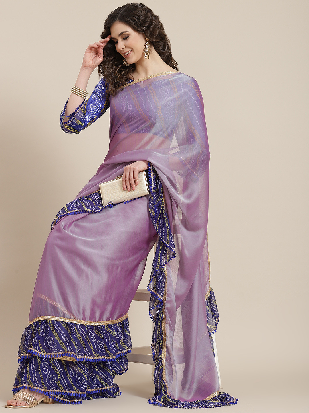 Mitera Violet Solid Saree