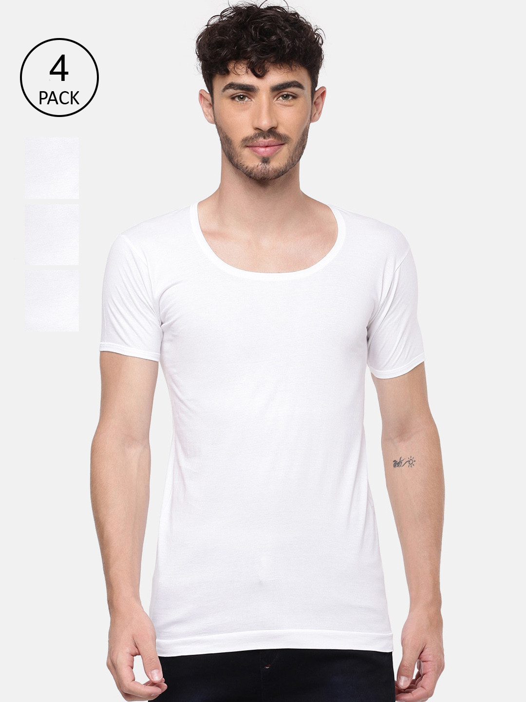 Ramraj Pack of 4 Men White Round Neck Half Sleeve Cotton Innerwear Vest