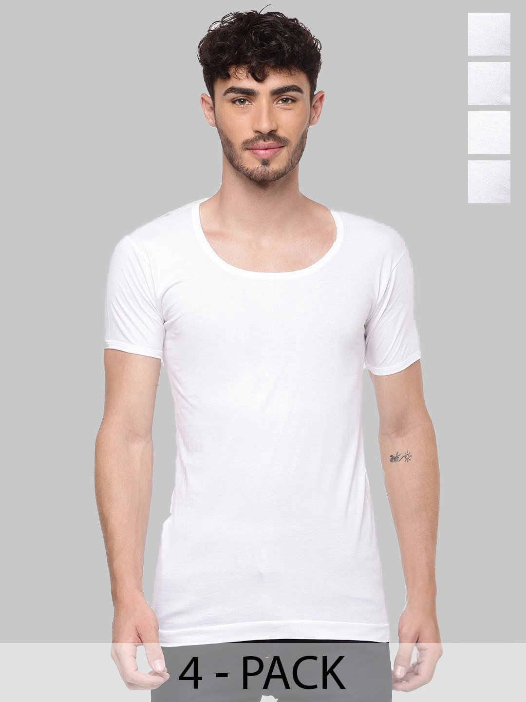 Ramraj Pack of 4 Men White Round Neck Half Sleeve Cotton Innerwear Vest