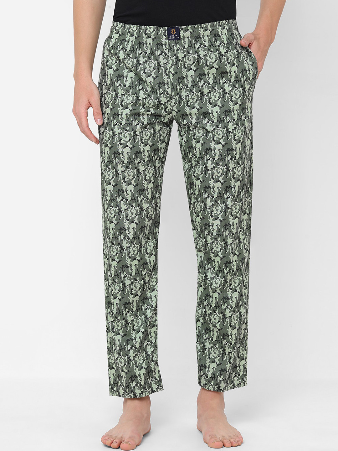 URBAN SCOTTISH Men Green & Black Printed Pure Cotton Lounge Pants