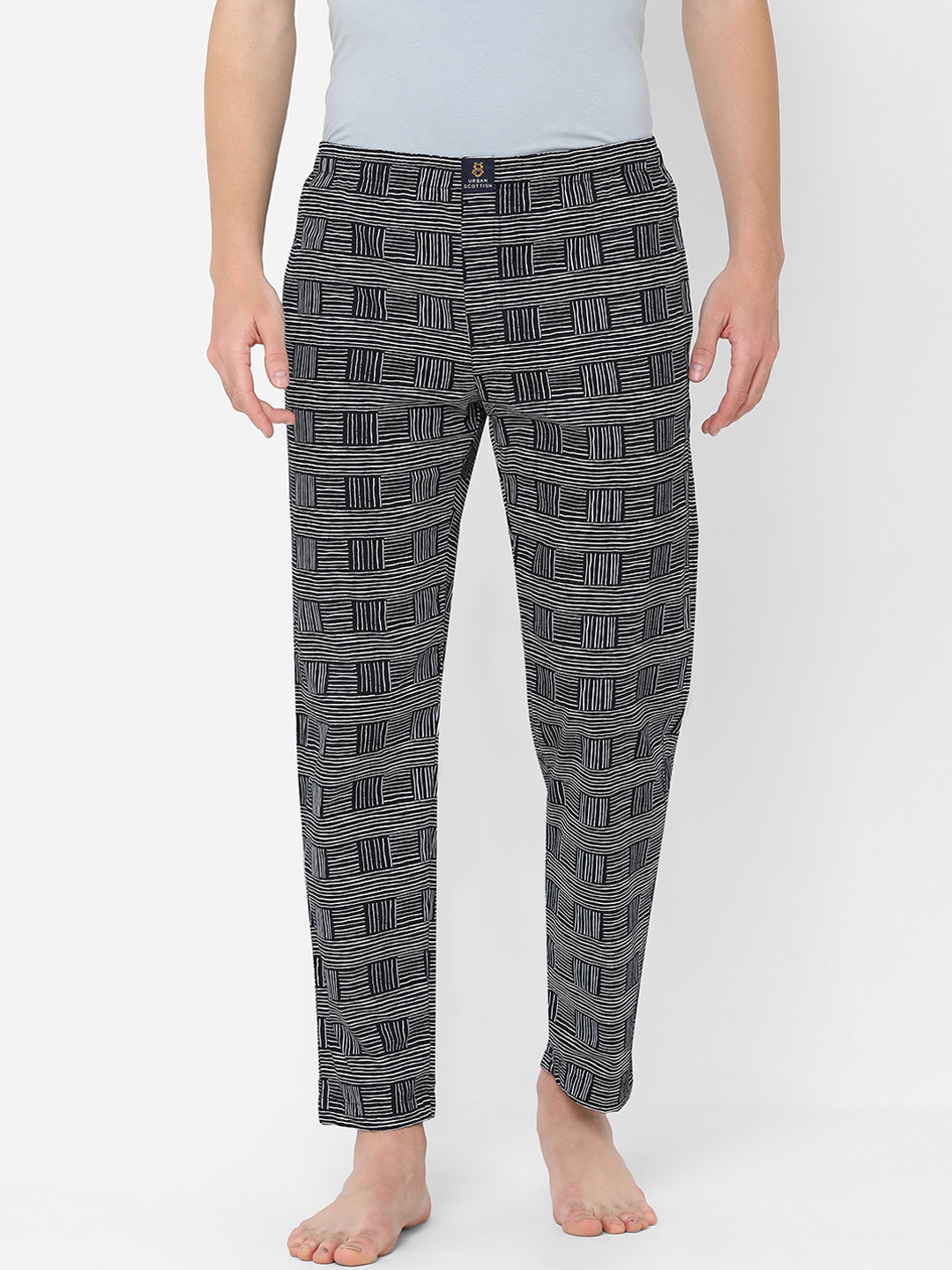 URBAN SCOTTISH Men Black & White Printed Pure Cotton Lounge Pants