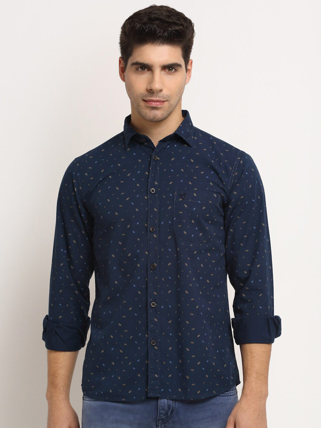 Cantabil Men Navy Blue Printed Casual Shirt