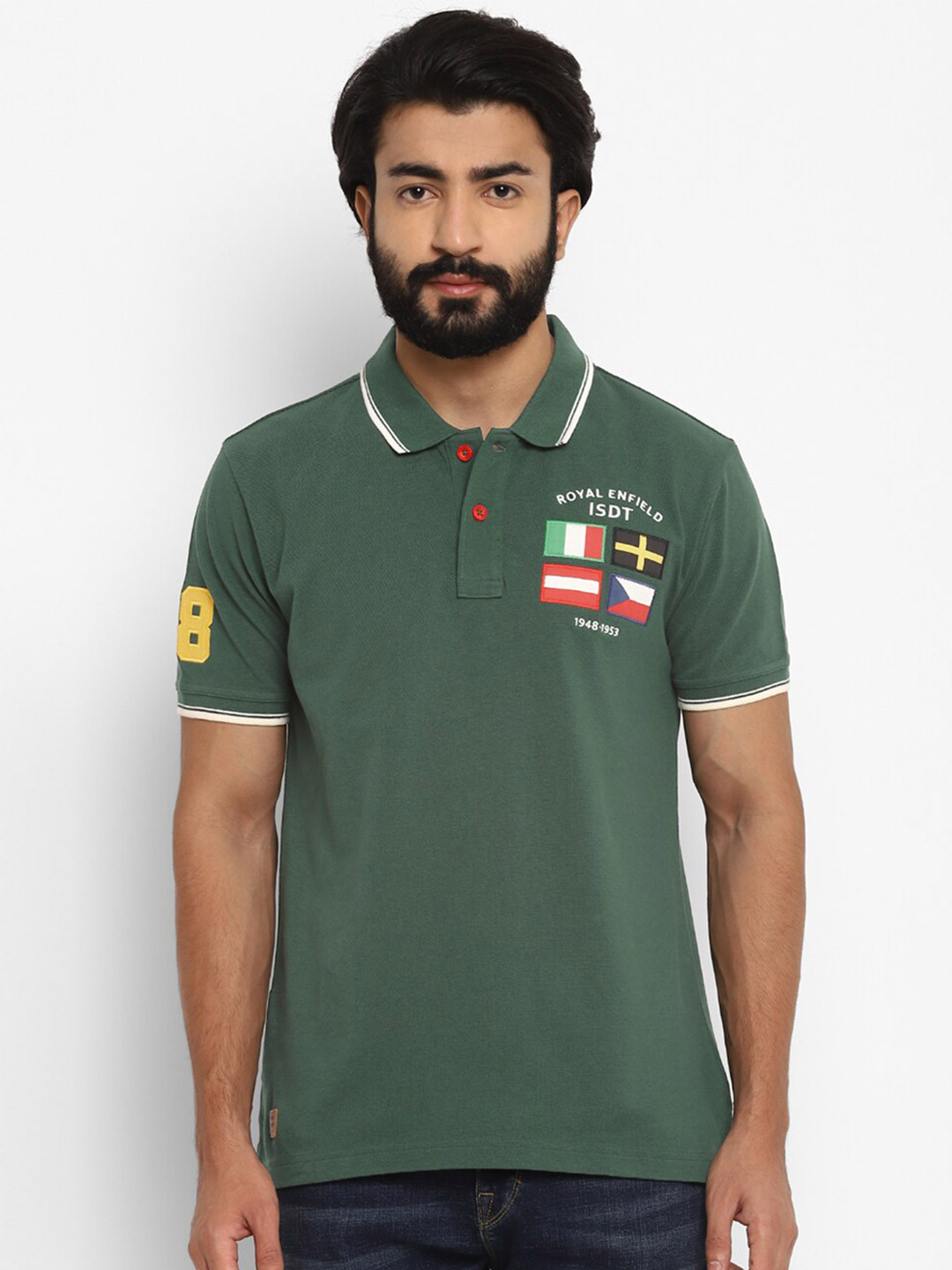 Royal Enfield Men Green Polo Collar T-shirt