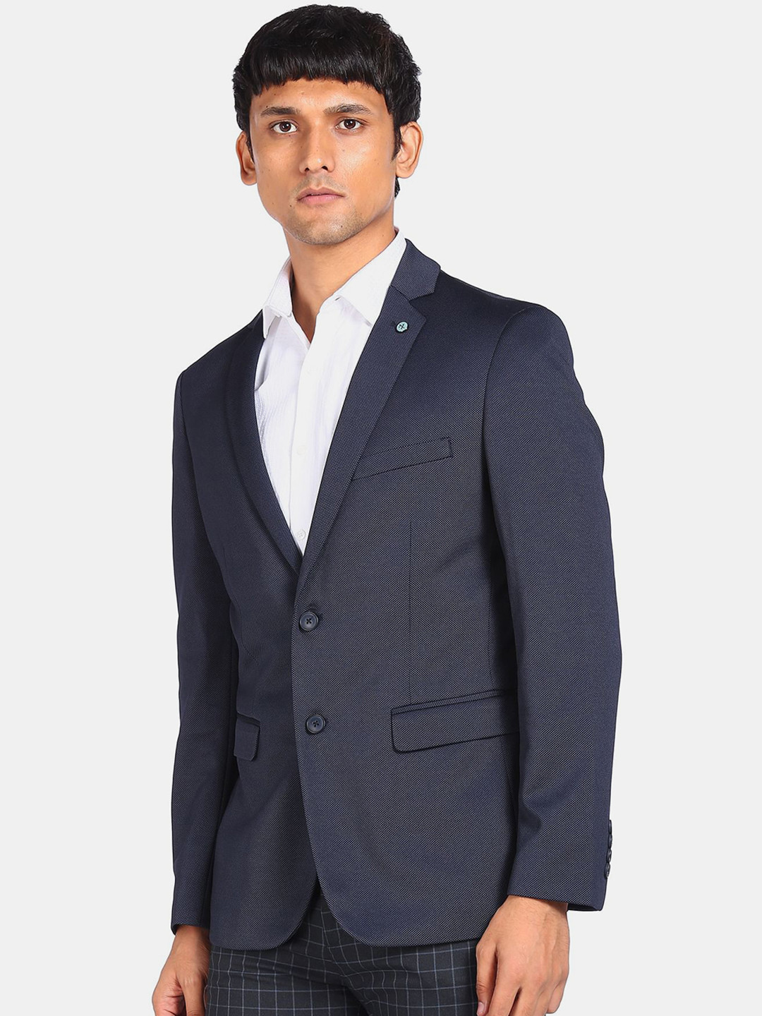Arrow New York Men Blue Solid Single Breasted Blazer