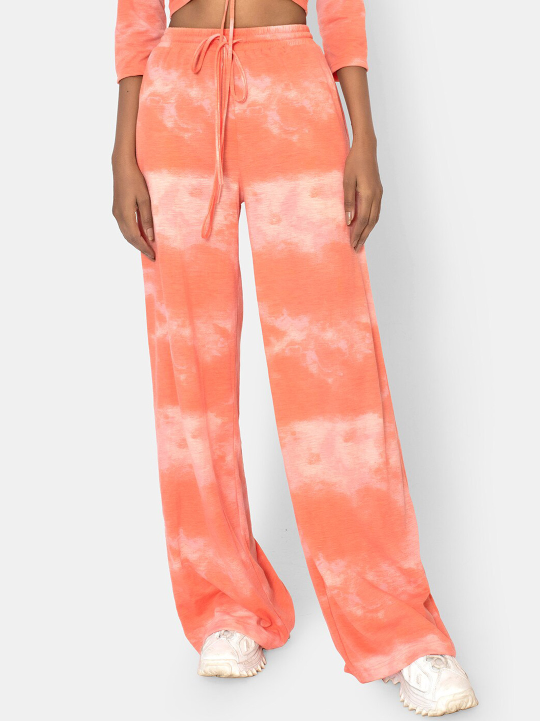 KLAS NOBL Women Orange Tie and Dye Printed High-Rise Trousers