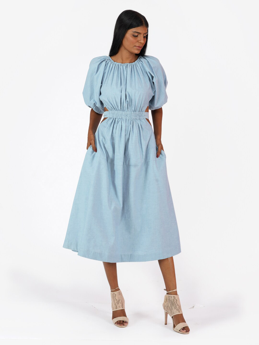 KLAS NOBL Blue Pure Cotton Midi Dress