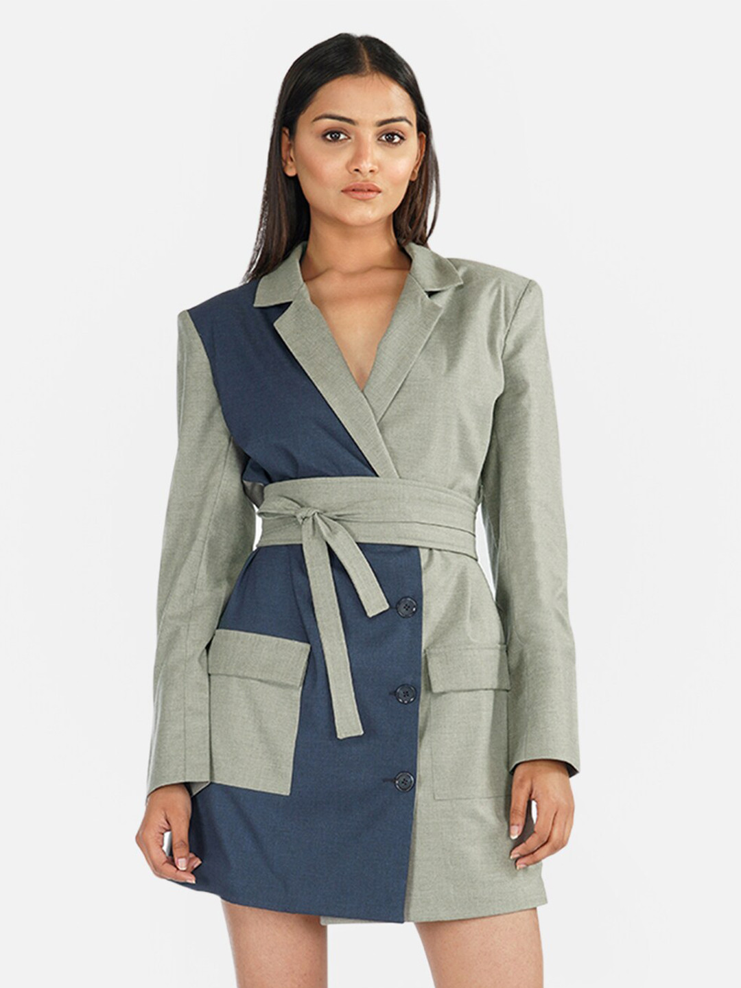 KLAS NOBL Grey & Teal Colourblocked Dress