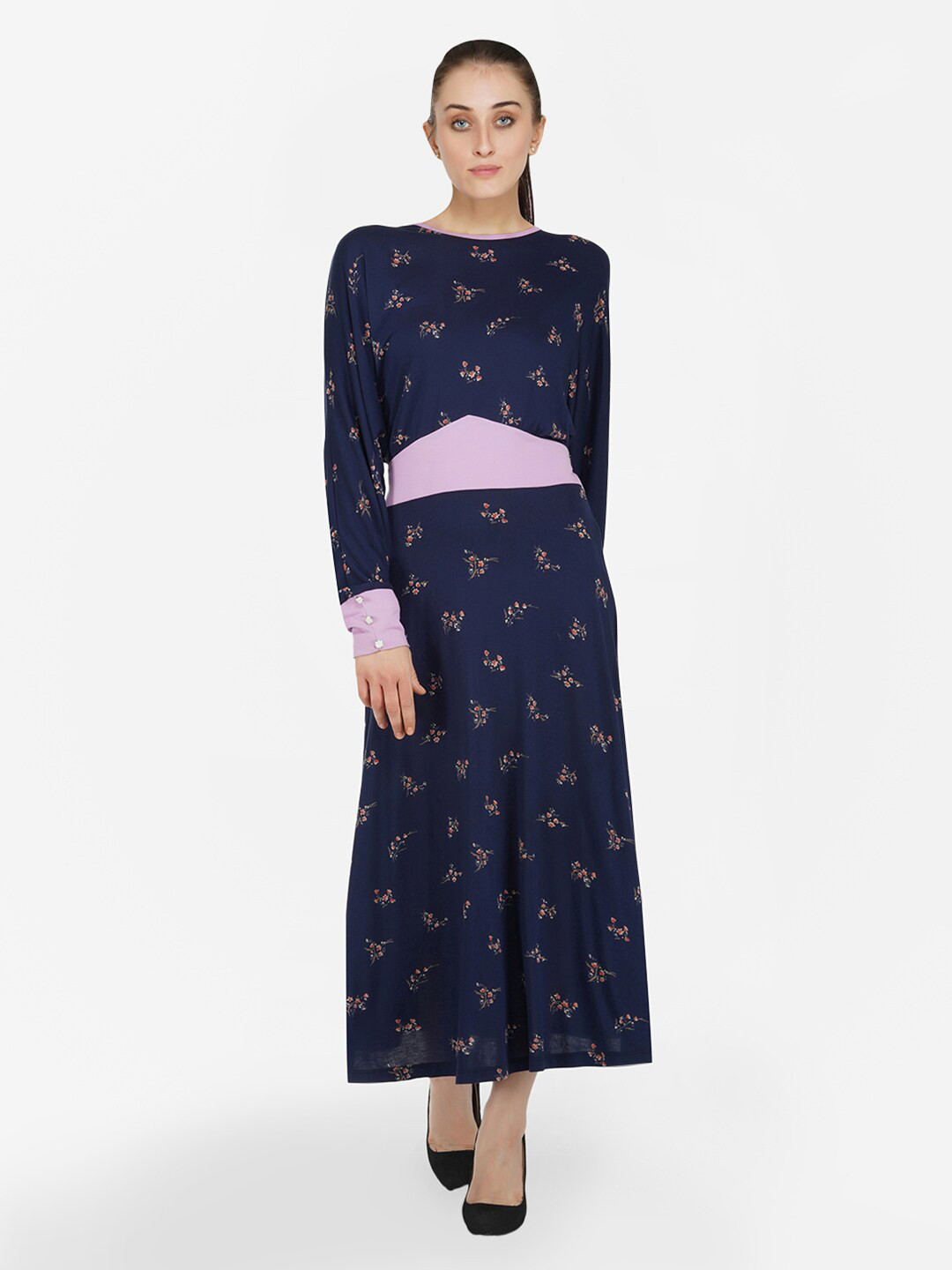 KLAS NOBL Navy Blue Floral Pure Cotton Maxi Dress