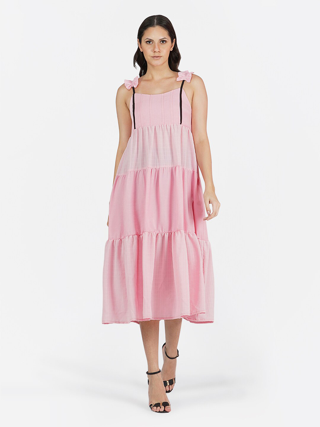 KLAS NOBL Woman Pink Tiered Midi Dress
