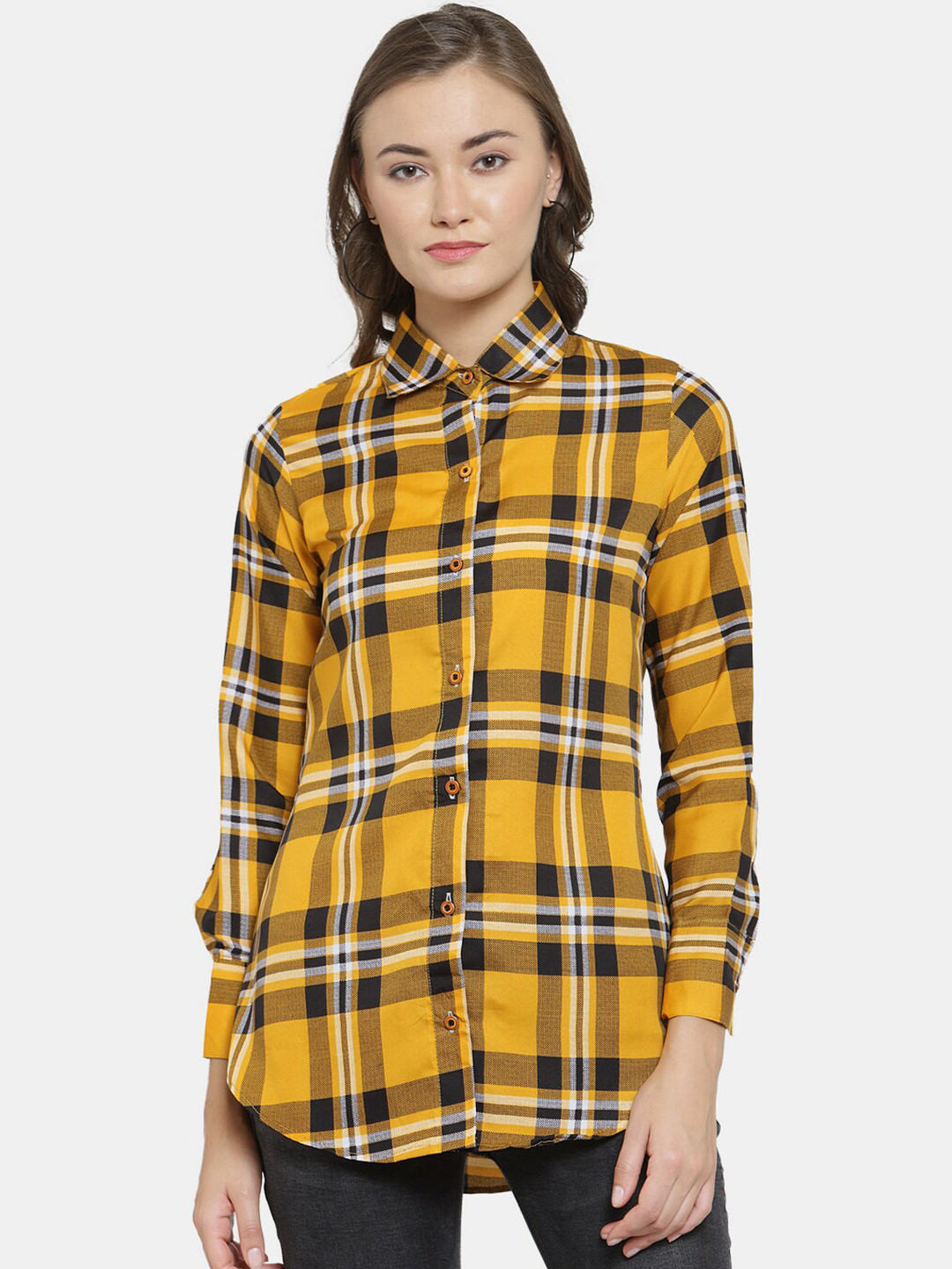 Enchanted Drapes Women Yellow TChecked Casual Shirt