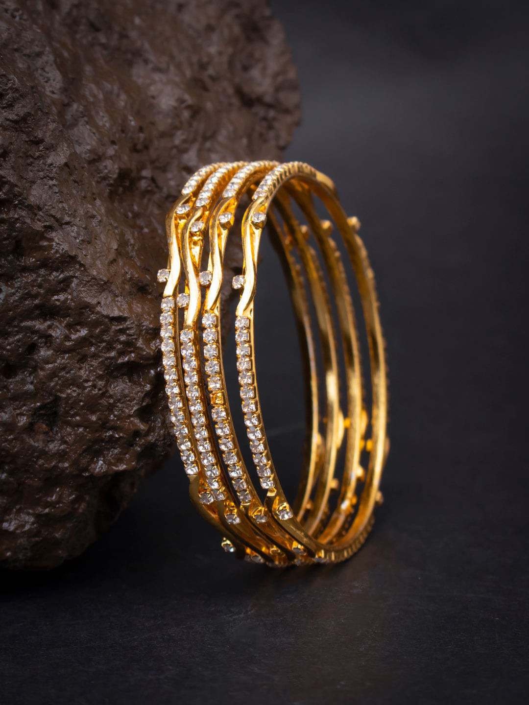 Sukkhi Set Of 4 Gold-Plated & White American Diamond Bangles