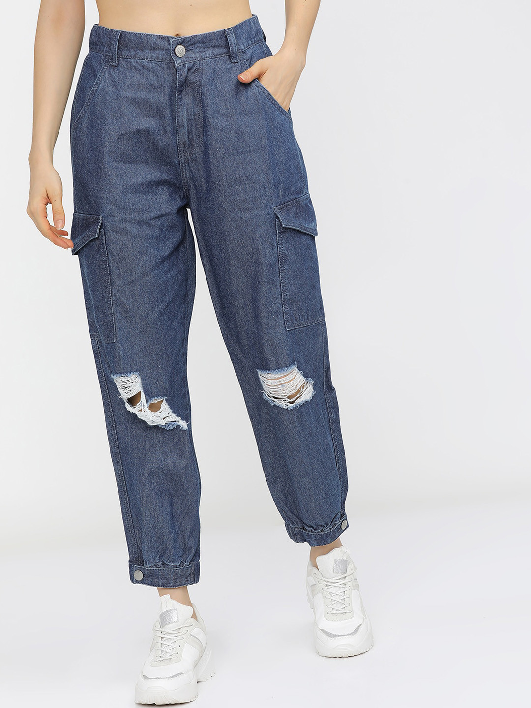 Tokyo Talkies Women Blue Jogger Mildly Distressed Jeans
