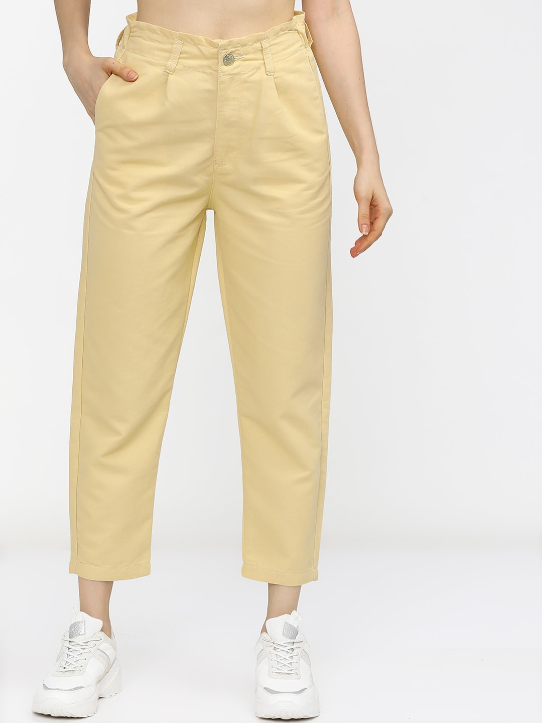 Tokyo Talkies Women Yellow Tapered Fit Trousers