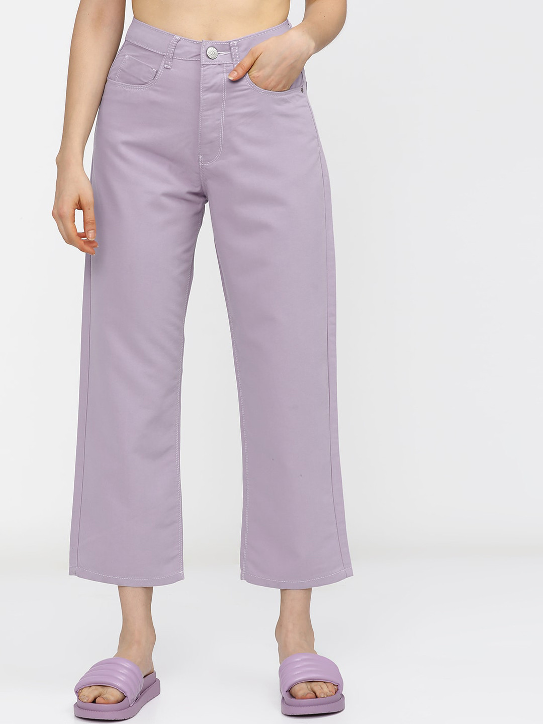 Tokyo Talkies Women Lavender Wide Leg Stretchable Jeans