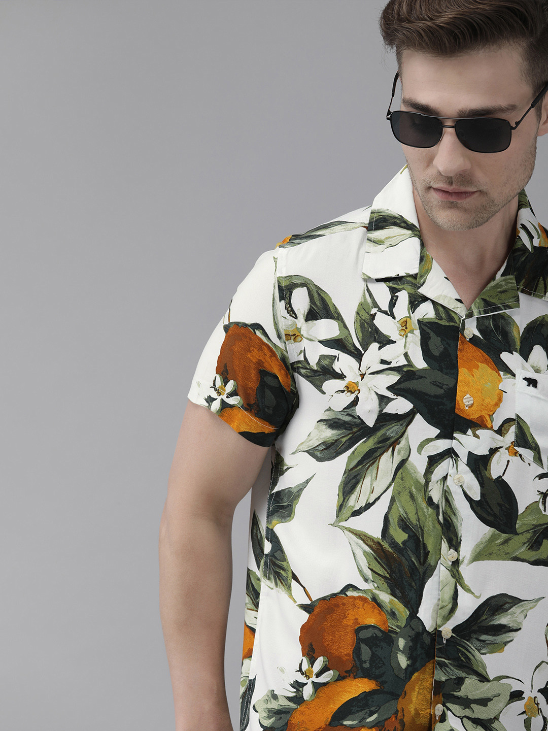 THE BEAR HOUSE Men White Slim Fit Floral Opaque Printed Casual Shirt with Chest Pocket