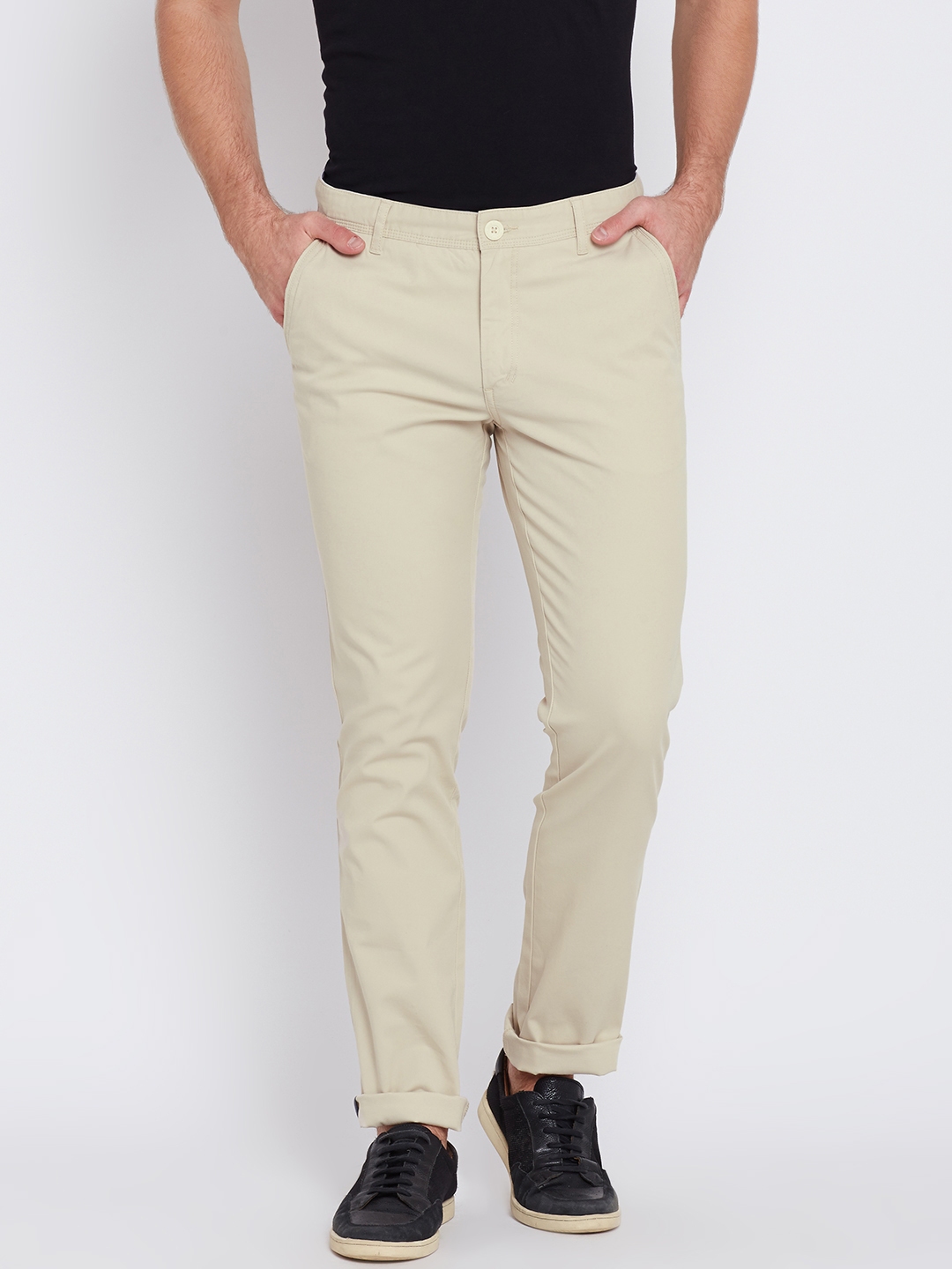 Buy John Players Men Cream Coloured Solid Slim Chino Trousers  Trousers  for Men 1634104  Myntra