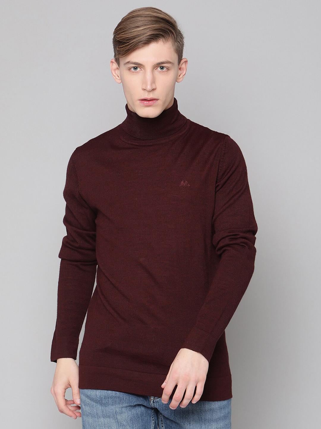 LINDBERGH Men Maroon Solid Turtle Neck Sweater