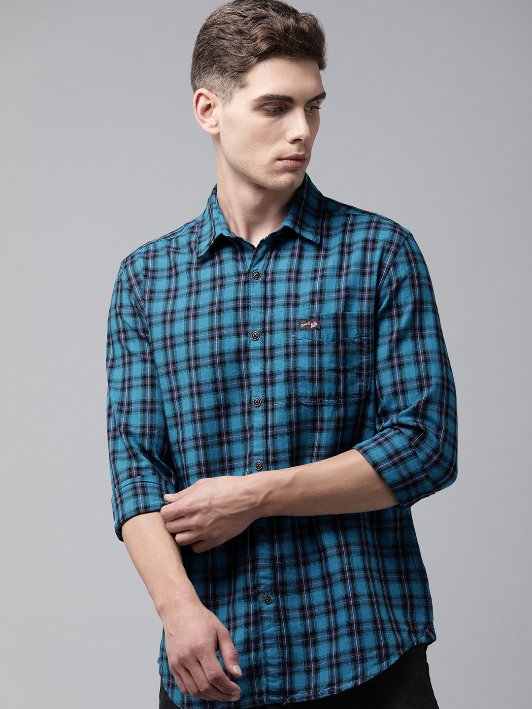 U S Polo Assn Denim Co Men Blue Checked Casual Shirt