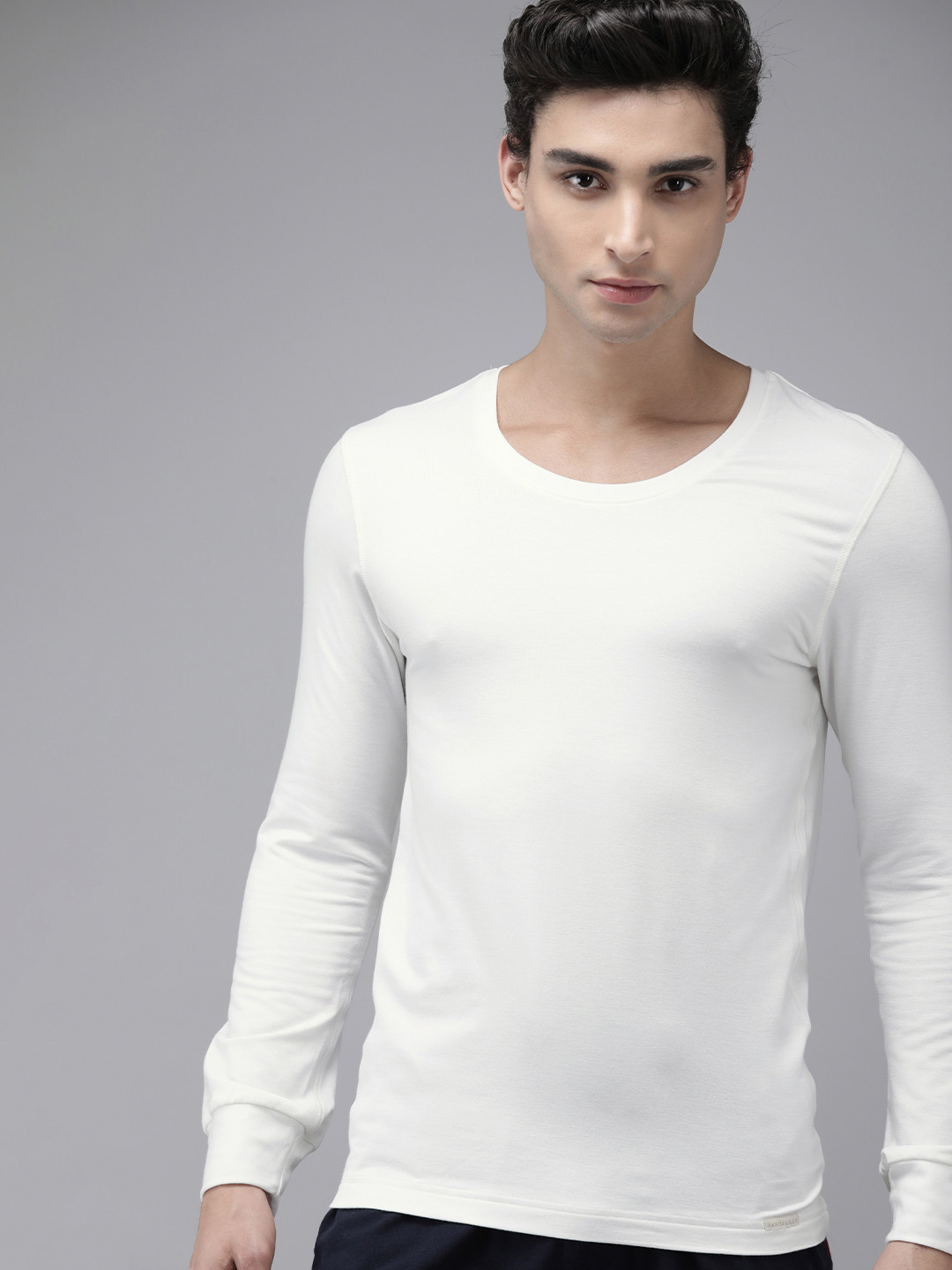 Van Heusen Innerwear Men Off White Solid Thermal T-shirt