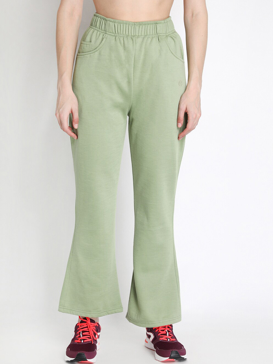CHKOKKO Women Green Solid Bootcut Track Pants