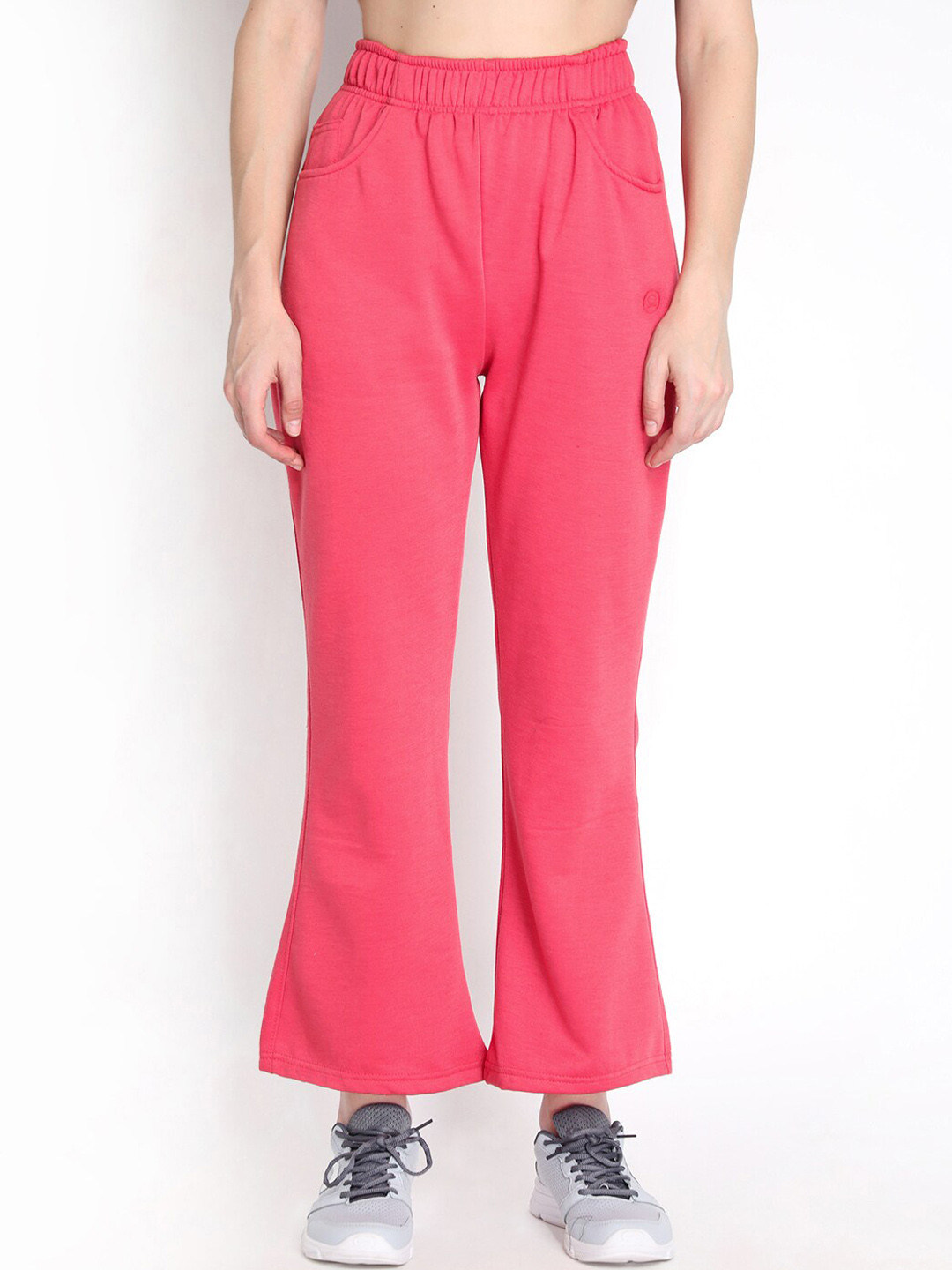 CHKOKKO Women Pink Solid Bootcut Track Pants