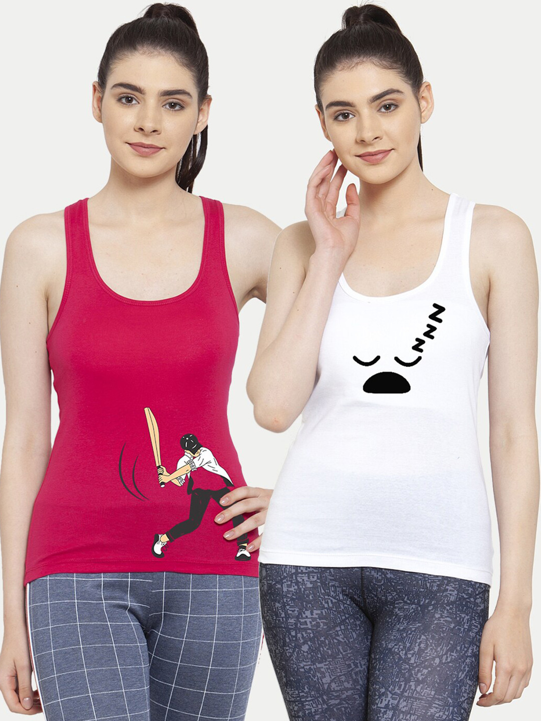 Friskers Woman Pack of 2 White Print Tank Top
