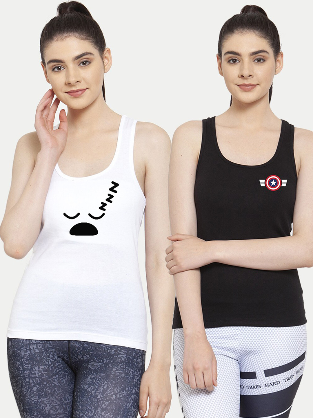 Friskers Pack Of 2 White & Black Captain America Print Tank Tops