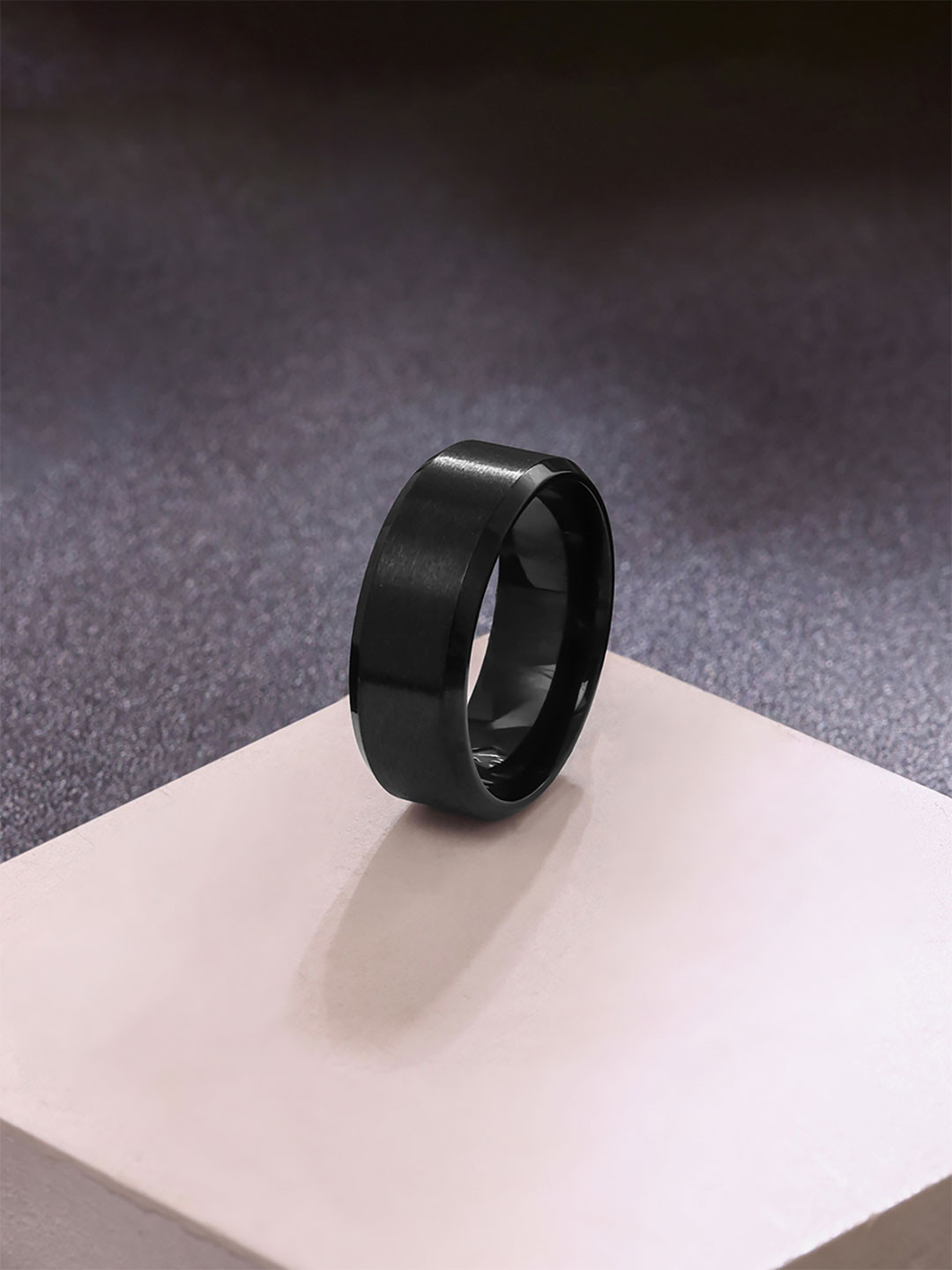 Yellow Chimes Black Stainless Steel Band Ring