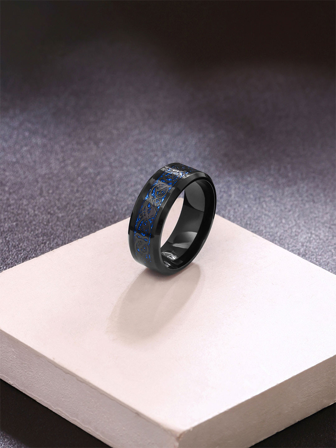 Yellow Chimes Men Black Stainless Steel Dragon Finger Ring