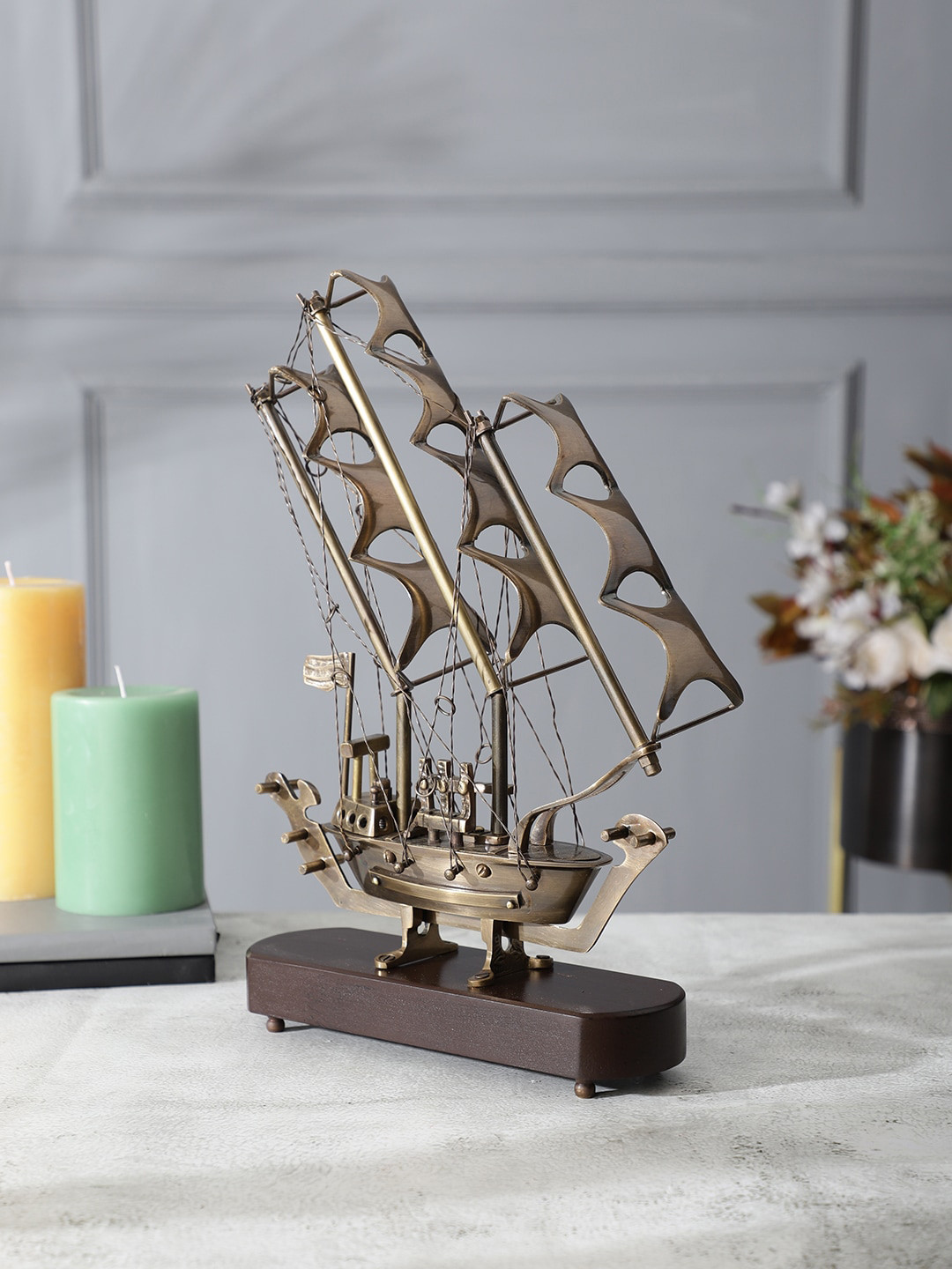 EXIM DECOR Casting Nautical Ship Rust Brass Metallic Living Room Medium Showpiece - 12 Inches