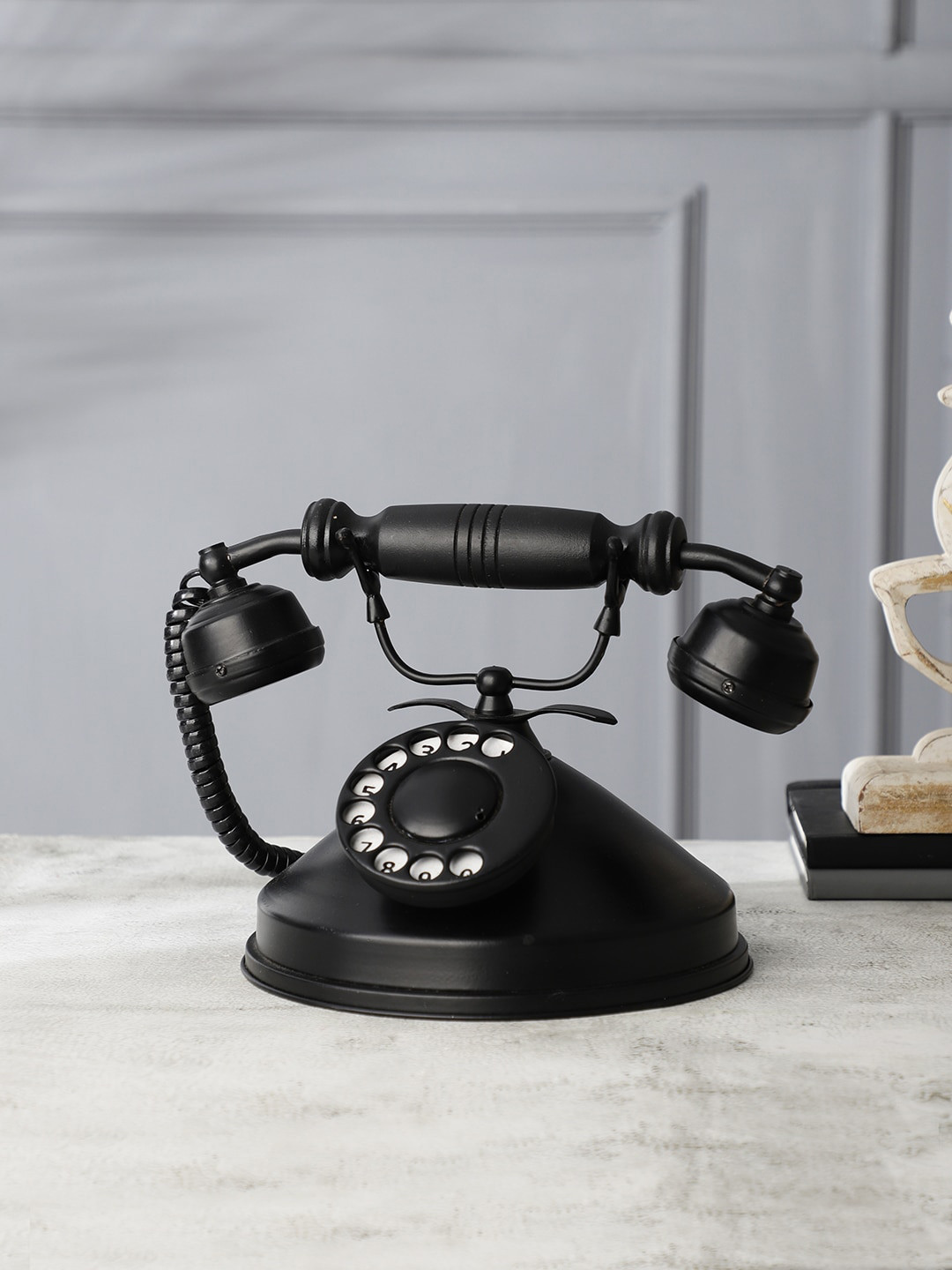 EXIM DECOR Vintage Style Dummy Telephone Black Metal Metallic Home Office Medium Showpiece - 9.2 Inches