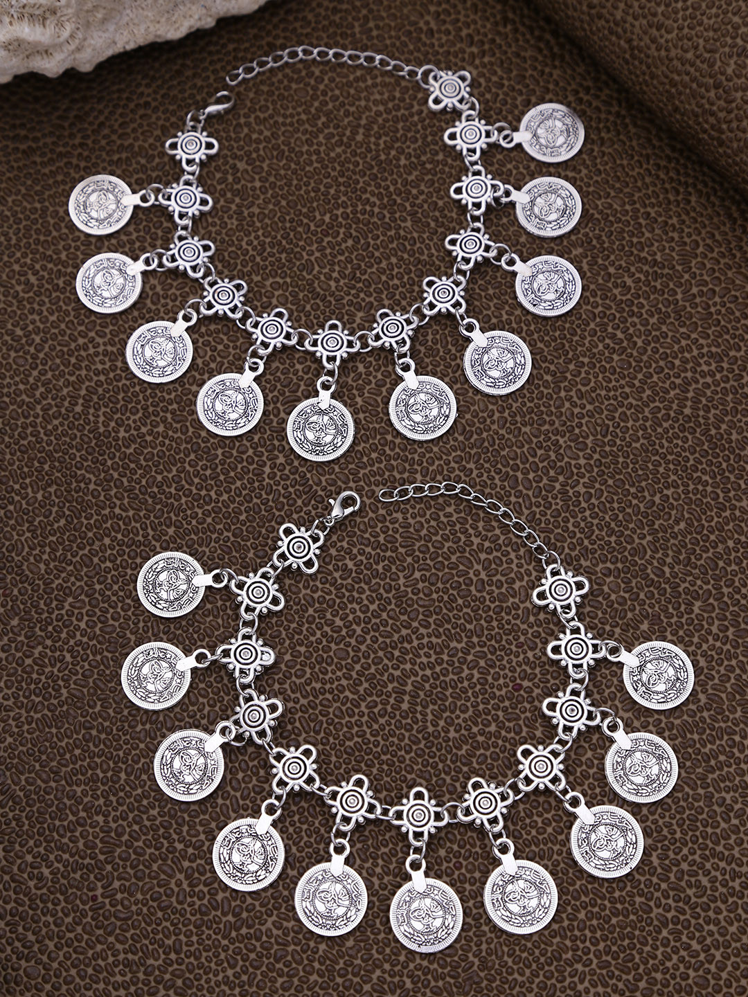 Yellow Chimes Set Of 2 Silver-Plated Anklets