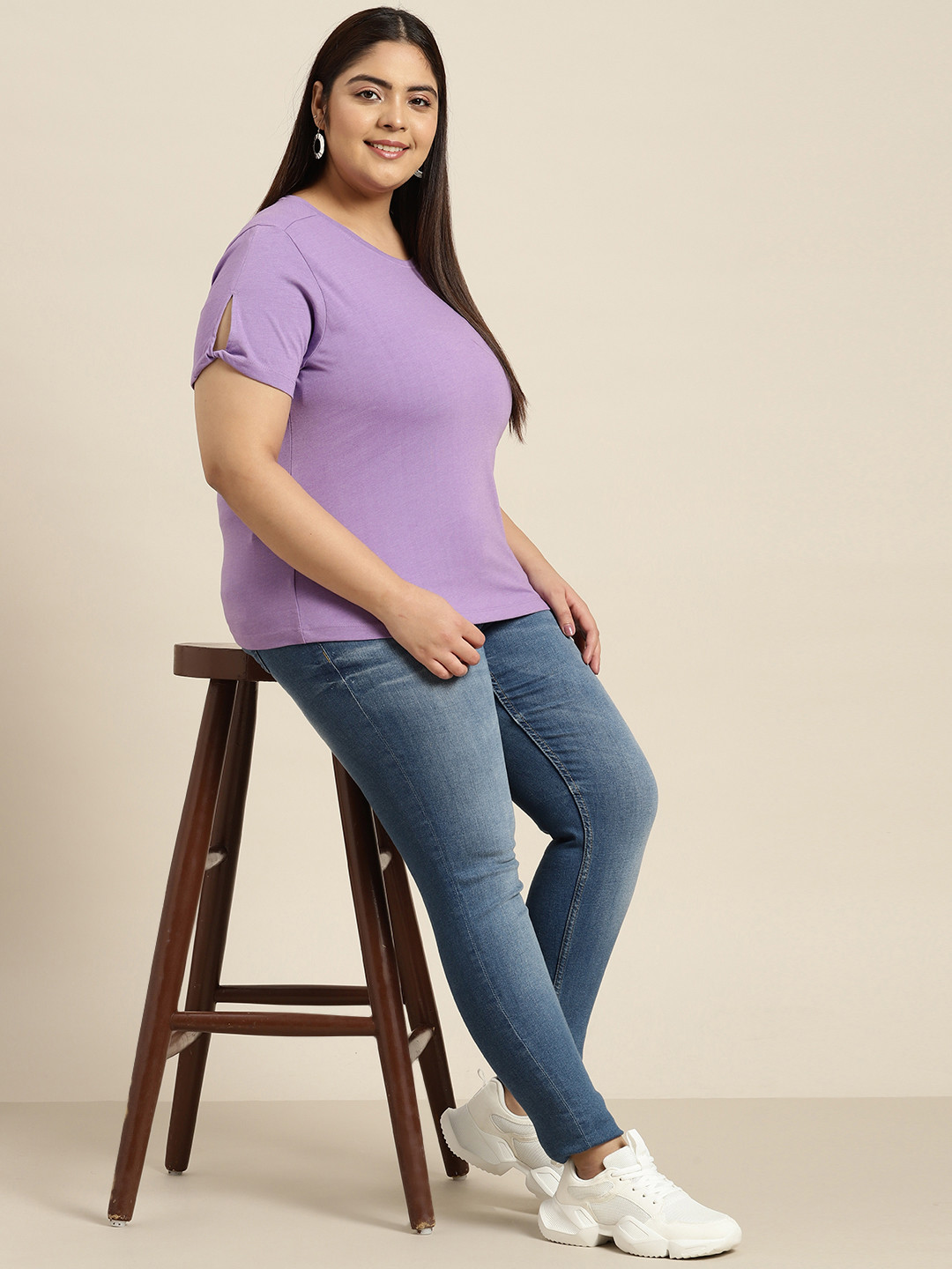 Sztori Women Plus Size Lavender Solid T-shirt