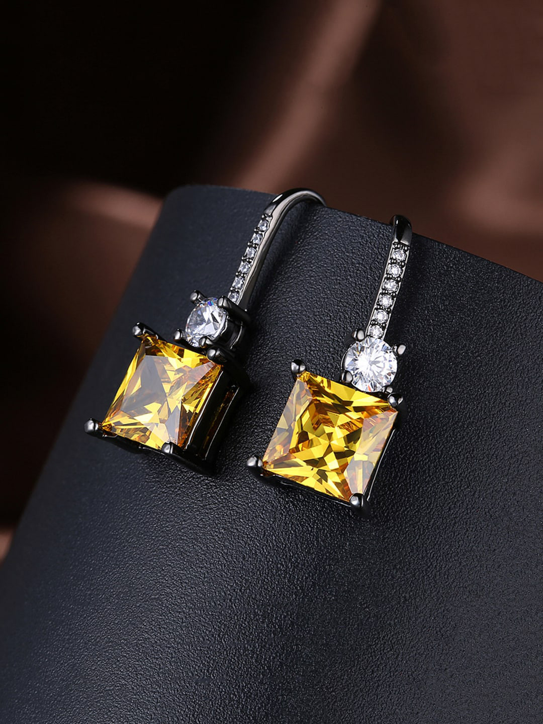 Yellow Chimes Yellow Square Drop Earrings