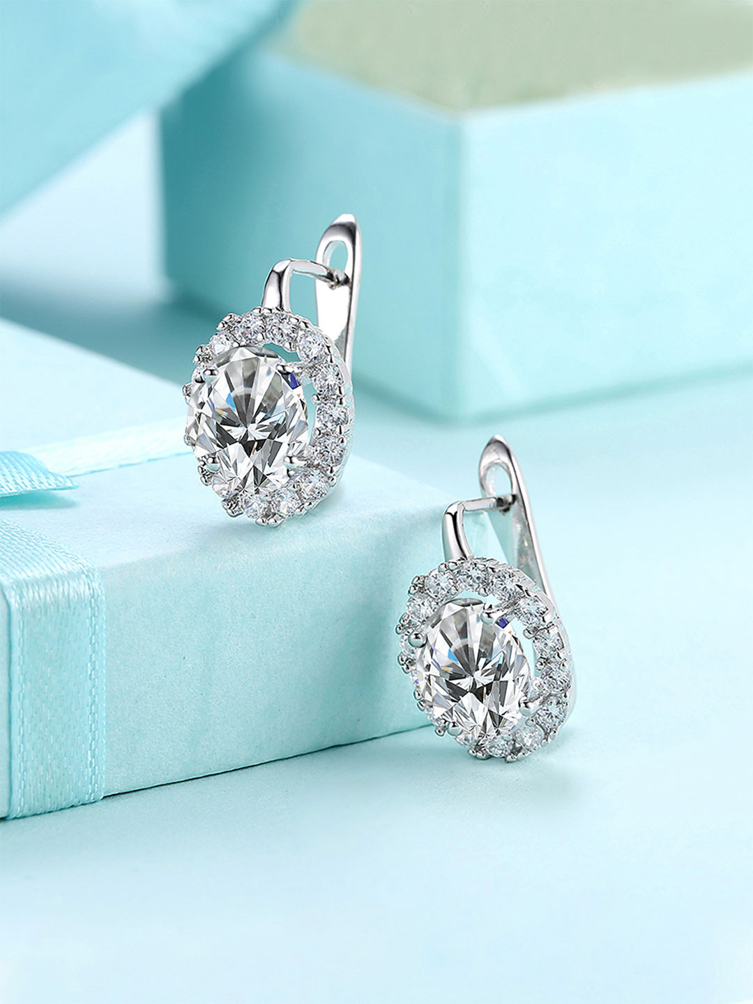 Yellow Chimes Silver-Plated & White Crystal Classic Studs Earrings