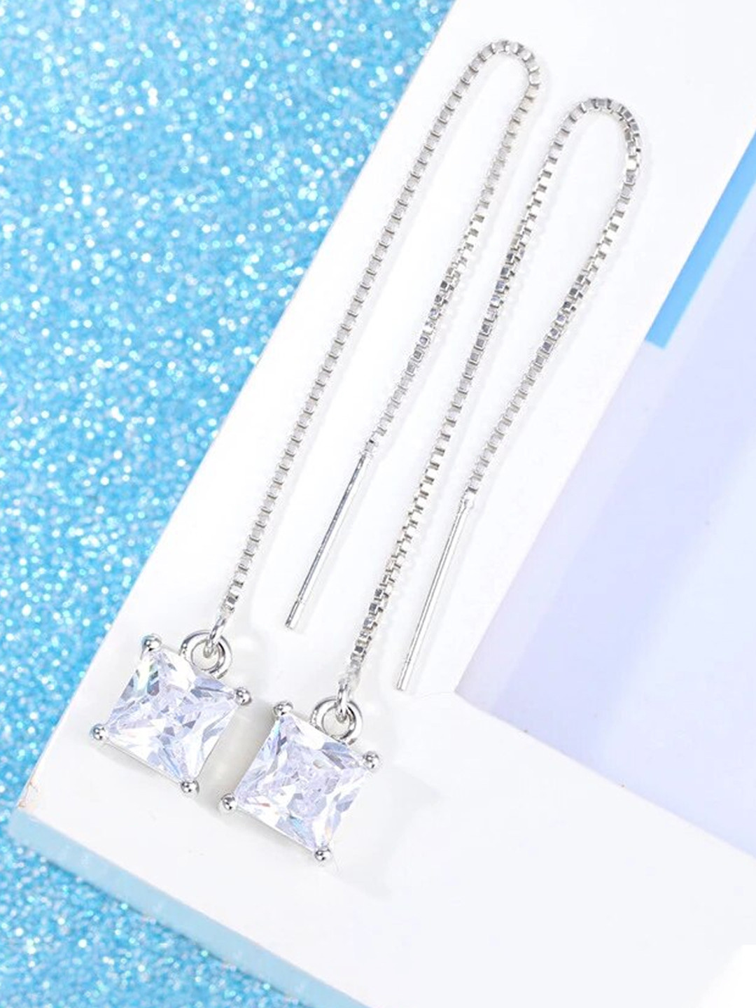 Yellow Chimes Silver-Plated Crystal-Studded Danglres Earrings