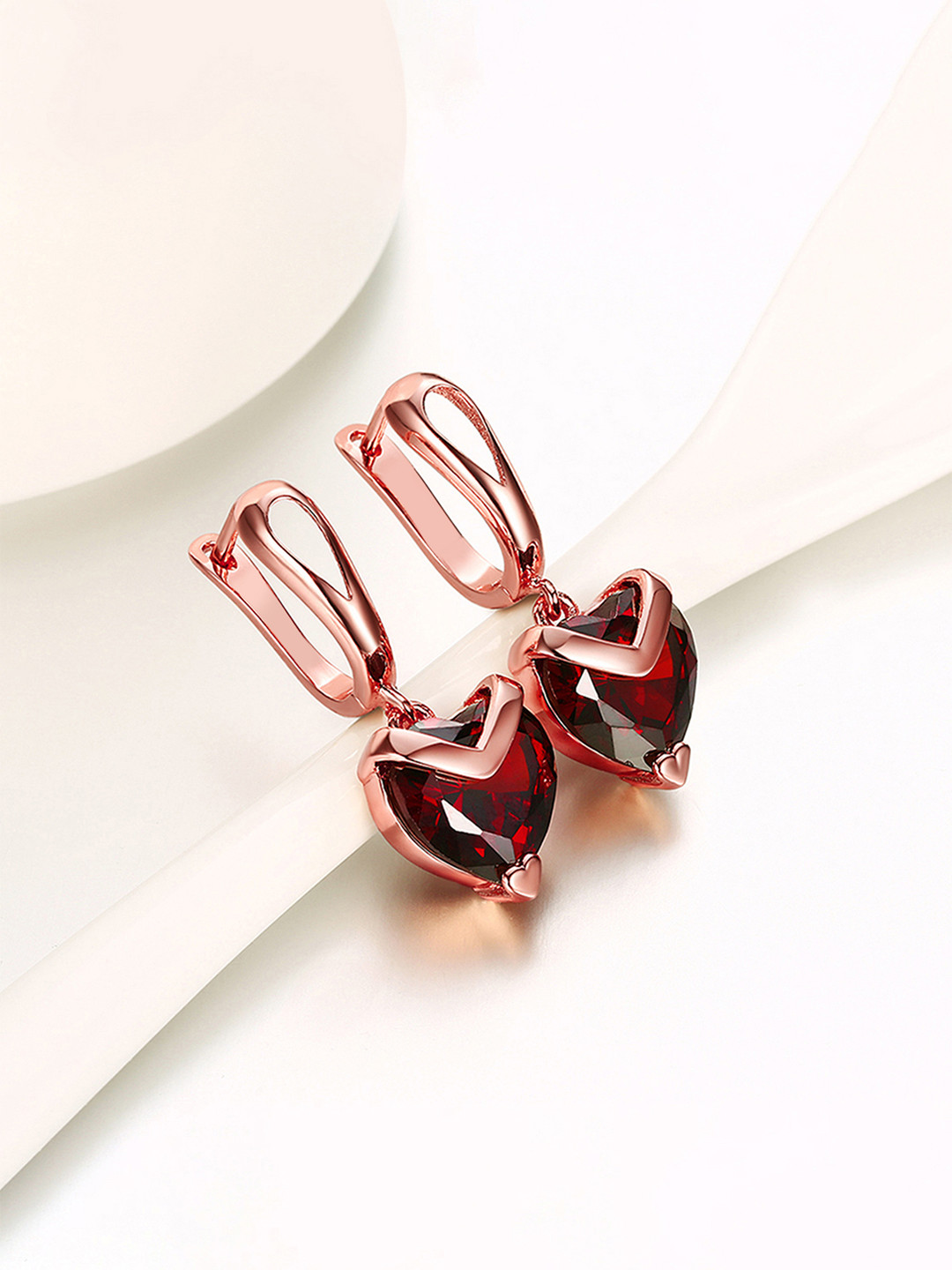 Yellow Chimes Woman Red Heart Shaped Crystal Drop Earrings