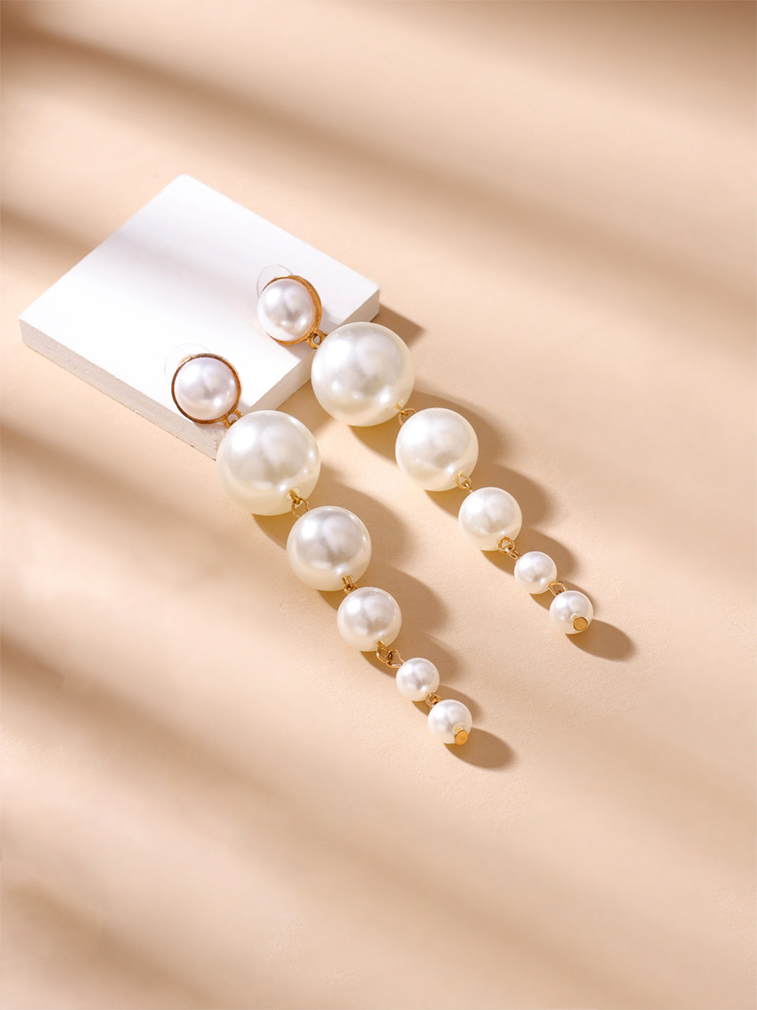 Chimes Pearl Toned Gold-Plated Pearls Drop Earrings