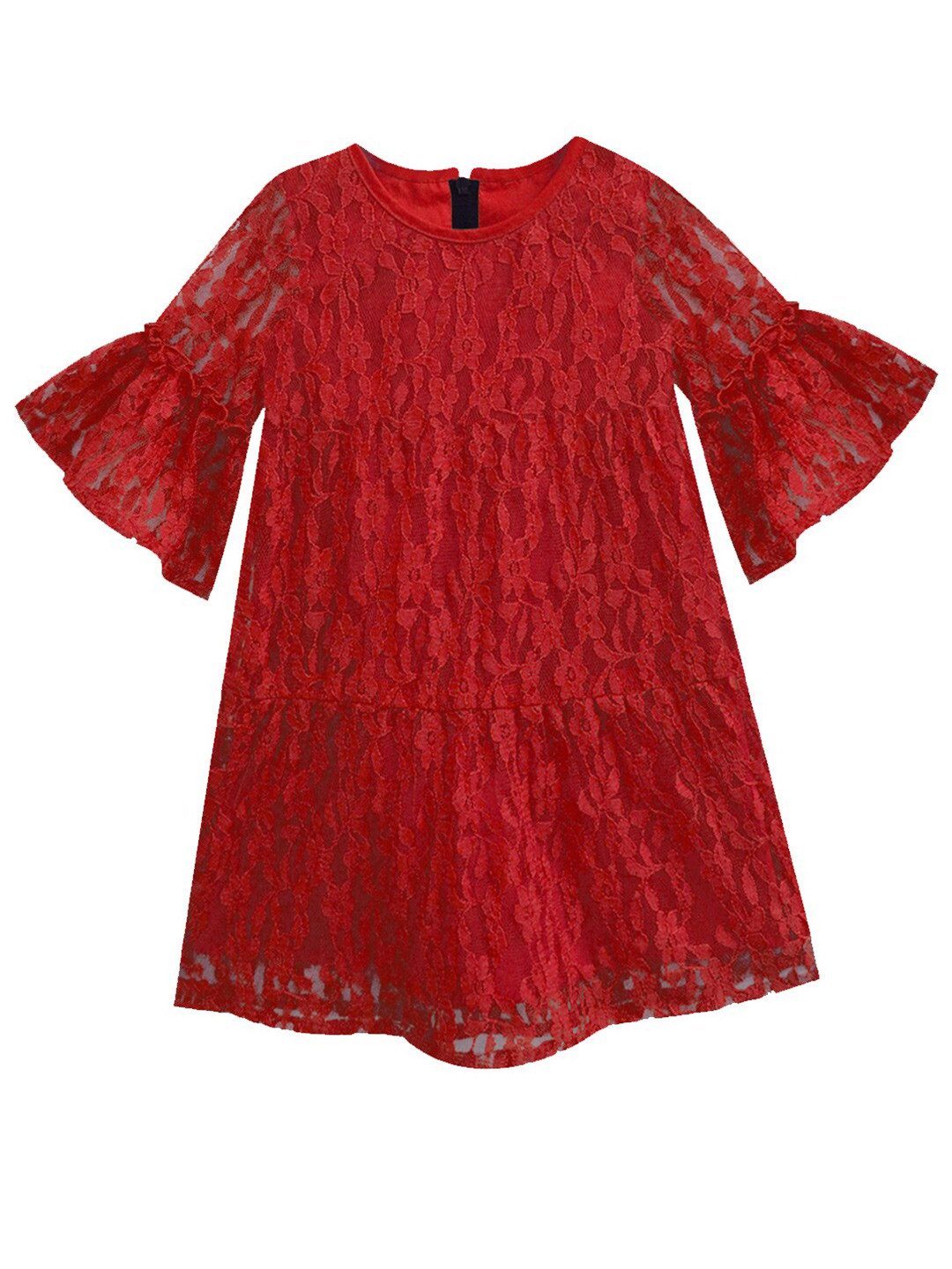 A T U N Red Lace A-Line Dress