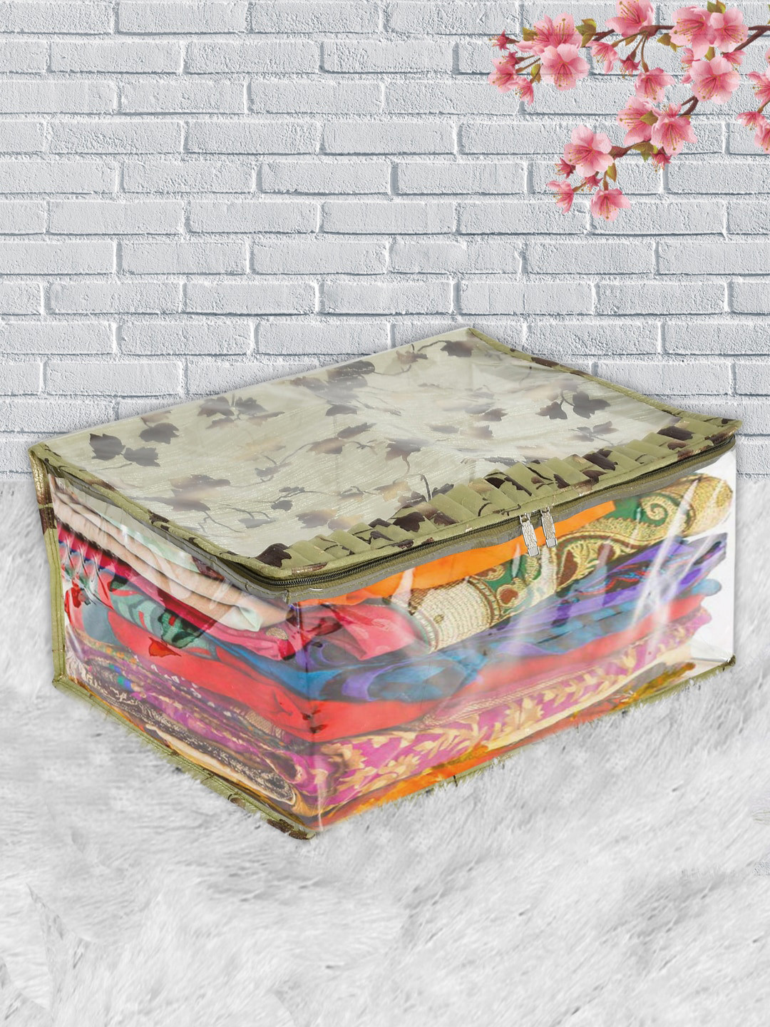 Kuber Industries Green Printed Laminated Transparent Waterproof Storage Bag