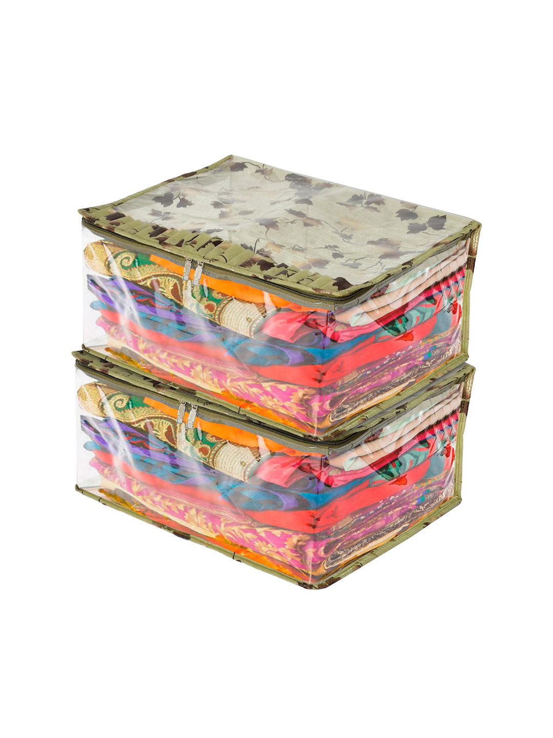 Kuber Industries Set of 2 Green Printed Laminated Transparent Waterproof Storage Bag