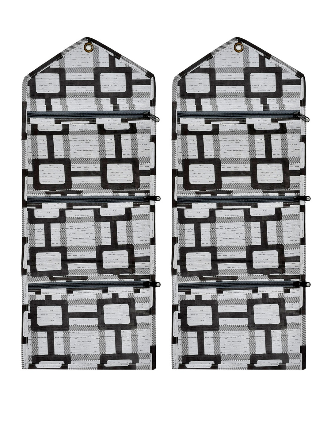 Kuber Industries Grey & White Set O f 2 Printed 3 Pockets Hanging Magazine Holder